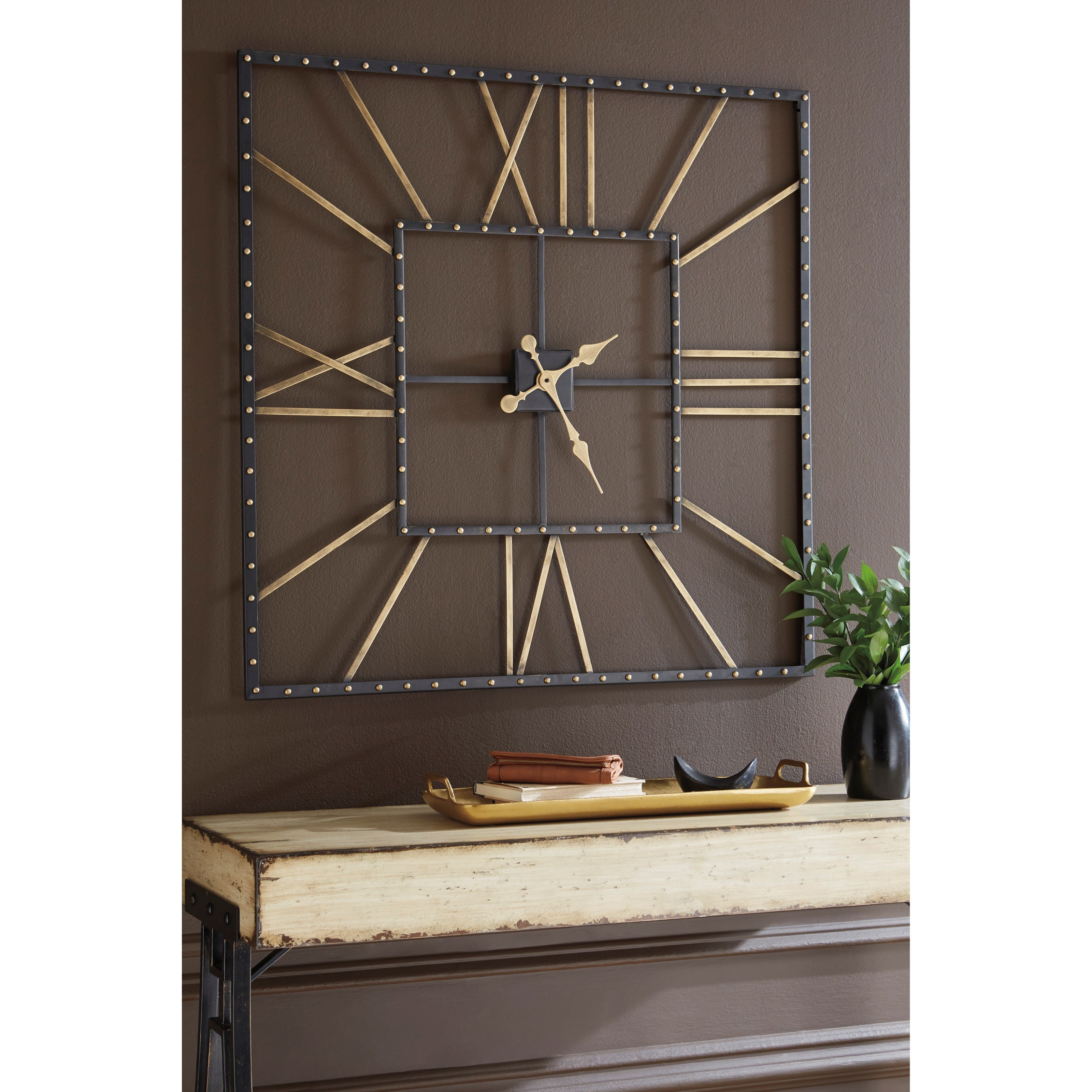 Signature Design by Ashley Wall Art Thames Black/Gold Finish Wall Clock